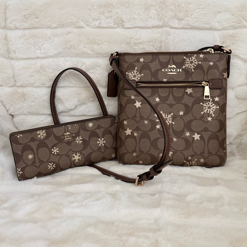 Coach Snowflake File Crossbody Bag & Matching slim wallet SET